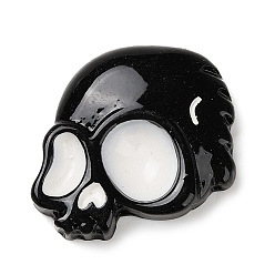 Noir Cabochons décodés en résine opaque tête de mort halloween, fabrication de bijoux d'Halloween, noir, 25.5x27x7.5mm