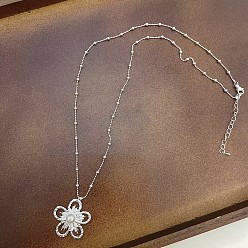 Silver Alloy Hollow Flower Pendant Necklaces for Women, Silver, 15.75 inch(40cm)