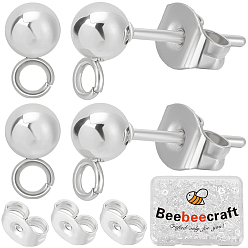 Серебро 304 Выводы серьги из нержавеющей стали шпилька, с петлей и ушной гайкой / серьгами, серебряные, 15x6 мм, отверстие : 1.7 мм, Шар: 3 mm, штифты : 0.8 мм, 100 шт / комплект