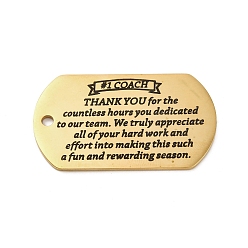 Золотой 201 подвески из нержавеющей стали, сообщение очарование, прямоугольник со словесным очарованием, золотые, 49x28x1.8 мм, отверстие : 3 мм