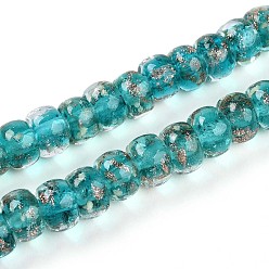 Светлый Морско-зеленый Светящиеся стеклянные бусины ручной работы из золотой фольги, рондель, светится в темноте, светло-зеленый, 7~8.5x4.5~6.5 мм, отверстие : 1~1.5 мм, около 80 шт / нитка, 16.34 дюйм (41.5 см)