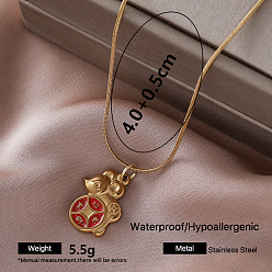Roja Collares con colgante de ratón de acero inoxidable esmaltado estilo vintage para mujer, dorado, rojo, 304 pulgada (15.75 cm)