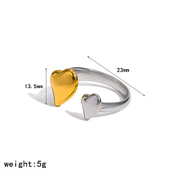 Herz 304 Edelstahlmanschetten mit offenen Ringen, goldenen und Edelstahl Farbe, Herz, us Größe 14 (23 mm)