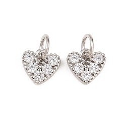 Платина Латунные микро проложить кубического циркония подвески, сердце прелести, стойки покрытие, долговечный, без кадмия и без свинца, платина, 7x7.5x2 мм, Перейти кольцо: 5x1 мм, внутренний диаметр: 3 мм