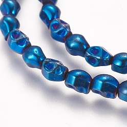 со Синим Покрытием Гальванические немагнитная синтетический гематит бисер пряди, класс АА, череп, с покрытием синим, 5.5x4.5x5 мм, отверстие : 1 мм, около 65 шт / нитка, 15.7 дюйм (40 см)