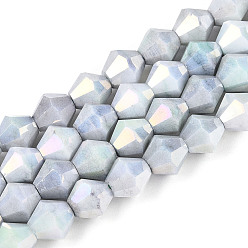 Светлый Стально-синий Антикоррозийные гальванические стеклянные бусины, имитация драгоценных камней, двухконусные, с покрытием AB цвета, граненые, два тона, светло-стальной синий, 7.5~8x7~8 мм, отверстие : 1~1.2 мм, около 48~49 шт / нитка, 14.76~15.16'' (37.5~38.5 см)