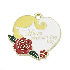 Светло-хаки Подвески из сплава с эмалью ко Дню матери, сердце с гвоздикой и словом mon, светлый хаки, 22.5x24x1 мм, отверстие : 1.8 мм