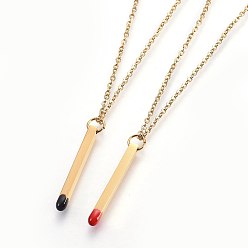 Golden 304 Stainless Steel Matchstick Pendant Necklaces, with Enamel, Golden, 18.1~19.2 inch(46~49cm)