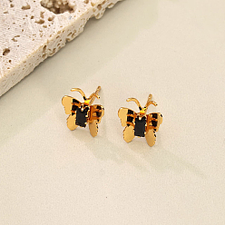 Черный Серьги-гвоздики в форме бабочек из латуни с кубическим цирконием, реальный 18 k позолоченный, чёрные, 15x10 мм