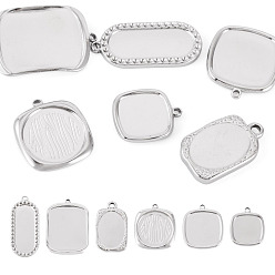 Нержавеющая Сталь Цвет 6шт 6 стили 304 настройки подвески из нержавеющей стали кабошон, ионное покрытие (ip), прямоугольник и овал, цвет нержавеющей стали, лоток : 13~23x9~18.5 мм, 18~30x13.5~21x2~3 мм, отверстие : 1.2~2 мм, 1 шт / стиль