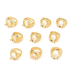 Golden Long-Lasting Plated Brass Solitaire Ring Settings, 4 Claw Prong Ring Settings, Mixed Style, Golden, Size 7~9, 17~19mm, tray: 14~22x12~15mm, fit for 1.5mm rhinestone
