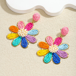 Разноцветный Серьги-гвоздики из цветочного сплава из рафии, золотые, красочный, 74x55 мм