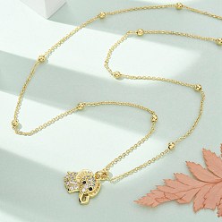 Слон Ожерелья с подвеской из латуни с микропаве и прозрачным кубическим цирконием для женщин, золотые, слон, 17.52 дюйм (44.5 см)