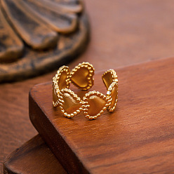 Золотой 304 открытые кольца-манжеты из нержавеющей стали для женщин, сердце, золотые, внутренний диаметр: 15~20 мм