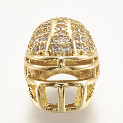 Золотой Латунный микро pave кубический цирконий футбольный шлем бусы, без кадмия и без свинца, прозрачные, золотые, 13.5x10.5x10 мм, отверстие : 2 мм