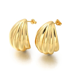 Настоящее золото 18K Массивные латунные серьги-гвоздики с текстурированным покрытием, без свинца и без кадмия, долговечный, реальный 18 k позолоченный, 26.5x21.5 мм