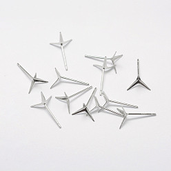 Silver 925 Sterling Silver Earrings Settings, Silver, Tray: 9mm, 12.5x9.5mm, Pin: 0.6mm