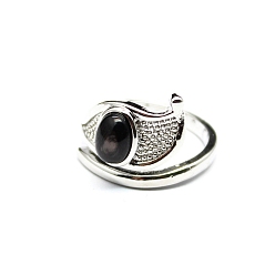 Гиперстен Глаз Гора натуральный гиперстен манжеты кольца, открытые кольца из платинового металла для женщин, внутренний диаметр: 21 мм