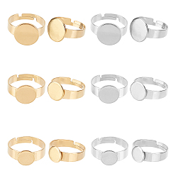 Golden & Stainless Steel Color 18Pcs 6 Style 304 Stainless Steel Adjustable Finger Rings Components, Pad Ring Base Findings, Flat Round, Golden & Stainless Steel Color, Tray: 8~12mm, US Size 6 1/2(16.9mm), 3pcs/style