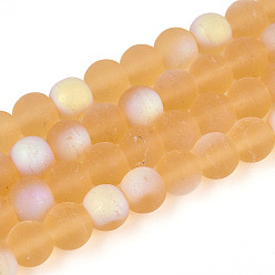 Сэнди Коричневый Матовые прозрачные стеклянные бусины, круглые, с половиным покрытием, с покрытием AB цвета, песчаный коричневый, 6~6.5 мм, отверстие : 0.9 мм, около 67~70 шт / нитка, 14.57~15.16'' (37~38.5 см)