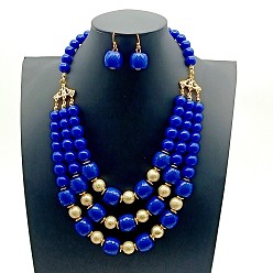 Синий Комплекты из многослойных ожерелий и серег с подвесками из акриловых круглых бусин, золотые, синие, 500 мм