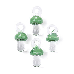 Темный Морско-зеленый Подвески лэмпворк ручной работы, гриб, темно-зеленый, 25~28x12~13x12~13 мм, отверстие : 3~5x3~5 мм