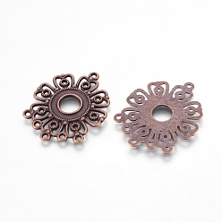 Красная Медь Коннекторы тибетского стиля, без кадмия, без никеля и без свинца, цветок, 34.5x28x1.5 мм, отверстие : 1.5 мм, отверстие : 1.5 мм, Красная медь, 34.5x28x1.5 мм, отверстие : 1.5 мм