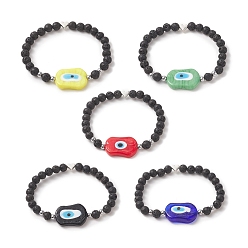 (52) Непрозрачная лаванда Женский эластичный браслет из бисера из натуральной лавы и лэмпворка от сглаза, разноцветные, внутренний диаметр: 2-1/8 дюйм (5.5 см)