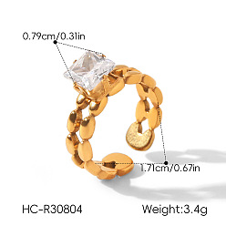 Golden 304 Stainless Steel Pave Clear Cubic Zirconia Cuff Open Rings for Women, Golden, US Size 6 3/4(17.1mm)