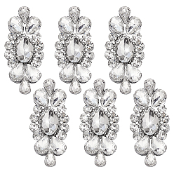 Crystal 6Pcs Glass Rhinestone, Hotfix Rhinestone, Flower, Platinum, Crystal, 62x28x7mm