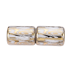 Light Gold Гальванические стеклянные бусины, колонна с узором из завитков, золотой свет, 11.5~12x8~8.5 мм, отверстие : 1.2~1.4 мм