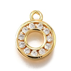 Круглые Латунные микро проложить кубического циркония подвески, золотые, круглые, 13.5x11x2 мм, отверстие : 1.6 мм