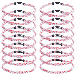 Pink 16Pcs Polyester Cord Braided Bead Bracelets for Men Women, with Silicone, Pink, 18-1/8x3/8 inch(46x1.1cm)