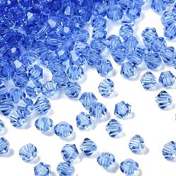 Темно-Голубой Прозрачные стеклянные бусины, двухконусные, граненые, глубокое синее небо, 4x3.5 мм, отверстие : 0.8 мм, около 720 шт / упаковка
