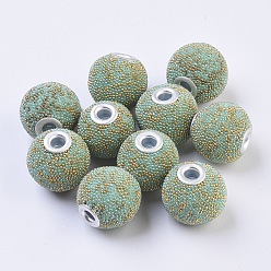 Темный Хаки Индонезийские бусины ручной работы, с металлическая фурнитурой, круглые, серебряный цвет гальваническим, Темный хаки, 15~16x14~15 мм, отверстие : 3 мм
