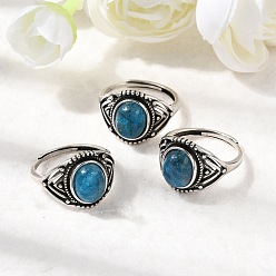 Апатит Перстни из натурального апатита, медные кольца, античное серебро, 15 мм, внутренний диаметр: 17.5~18 мм