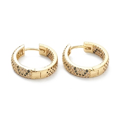Real 18K Gold Plated Brass Micro Pave Cubic Zirconia Huggie Hoop Earrings, Ring, Black, Real 18K Gold Plated, 20x20.5x5mm, Pin: 1mm