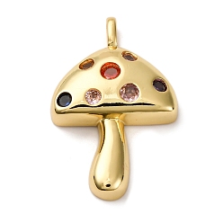 Гриб Латунные микро проложить кубического циркония подвески, стойки покрытие, прочное покрытие, без кадмия и без свинца, реальный 18 k позолоченный, гриб, 36.5x24x7 мм, отверстие : 3x5 мм