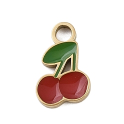 Вишня 304 из нержавеющей стали шармы эмали, золотые, вишня, 11x7x1.5 мм, отверстие : 2 мм
