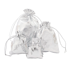 Plata Bolsas de organza, Rectángulo, plata, 7~12x5~9 cm, 60pcs / set