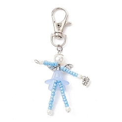 Светло-Голубой Украшения из стеклянных бусин, со стеклянной жемчуг, акриловые бусины и поворотные застежки-лобстеры из сплава, Небесно-голубой, 88.5 мм