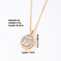 Oval Элегантные латунные ожерелья с подвесками из прозрачных кубических цирконий с микропаве для женщин, идеальный подарок на день святого валентина, золотые, овальные, 17.72 дюйм (45 см)