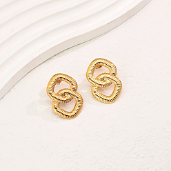 Rhombus Элегантные серьги-гвоздики из нержавеющей стали, реальный 18 k позолоченный, ромб, 30x20 мм