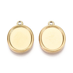 Настоящее золото 18K 304 Настройки кабошон из нержавеющей стали кулон, ионное покрытие (ip), овальные, реальный 18 k позолоченный, лоток : 14x12 мм, 20x15x2 мм, отверстие : 1.6 мм
