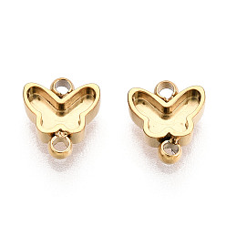 Настоящее золото 18K 304 оправы для кабошонов из нержавеющей стали, бабочка, ионное покрытие (ip), реальный 18 k позолоченный, лоток : 1.6x5 мм, 7x6x1.5 мм, отверстие : 1~1.2 мм