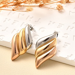 Другие 304 двухцветные серьги-гвоздики из нержавеющей стали, золотые и нержавеющая сталь цвет, 36.5x20.5 мм