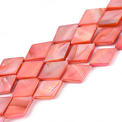 Лосось Окрашенные естественных пресноводных стеклянные бусы нити, ромб, salmon, 13~16x8.5~10x2~3 мм, отверстие : 0.5 мм, около 26~29 шт / нитка, 14.96~15.94'' (38~40.5 см)