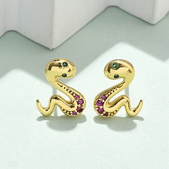 Золотой Серьги-гвоздики из латуни с микропаве из кубического циркония, без кадмия и без свинца, стойки покрытие, долговечный, золотые, 11x9 мм