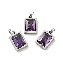 Сланцево-синий 304 подвески из нержавеющей стали, с фианитом и кольцами для прыжков, одиночные каменные прелести, прямоугольные, цвет нержавеющей стали, синевато-серый, 11.5x8x3.5 мм, отверстие : 3.6 мм