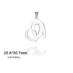 Нержавеющая Сталь Цвет Подвеска из не тускнеющей нержавеющей стали, Сердце со цветками , цвет нержавеющей стали, 25.6x20.7 мм